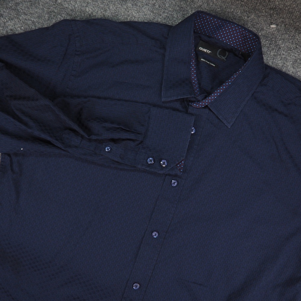 Quieti Button Down Shirt Mens XL Navy Blue Geometric Pattern Business Casual